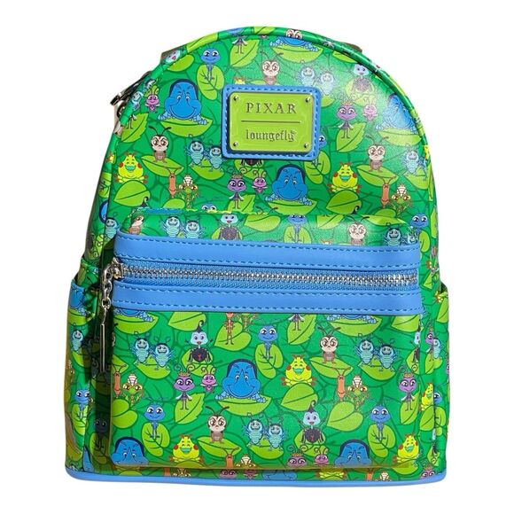 LOUNGEFLY Backpack Adult Green Disney Pixar A Bugs Life‎ Mini All Over Blue Flik - Picture 1 of 9